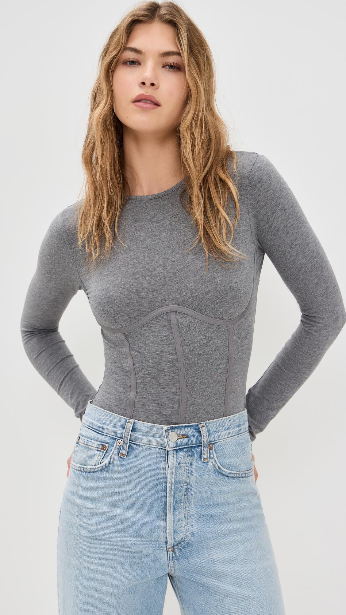 long sleeve t-shirt thong bodysuit