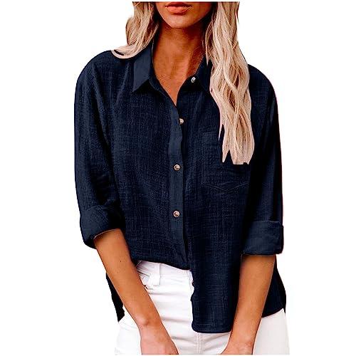 long sleeve tee shirts for women ladies summer tops and blouses 2023 fashion cotton linen shirts collared button down business casual work blouse navy s