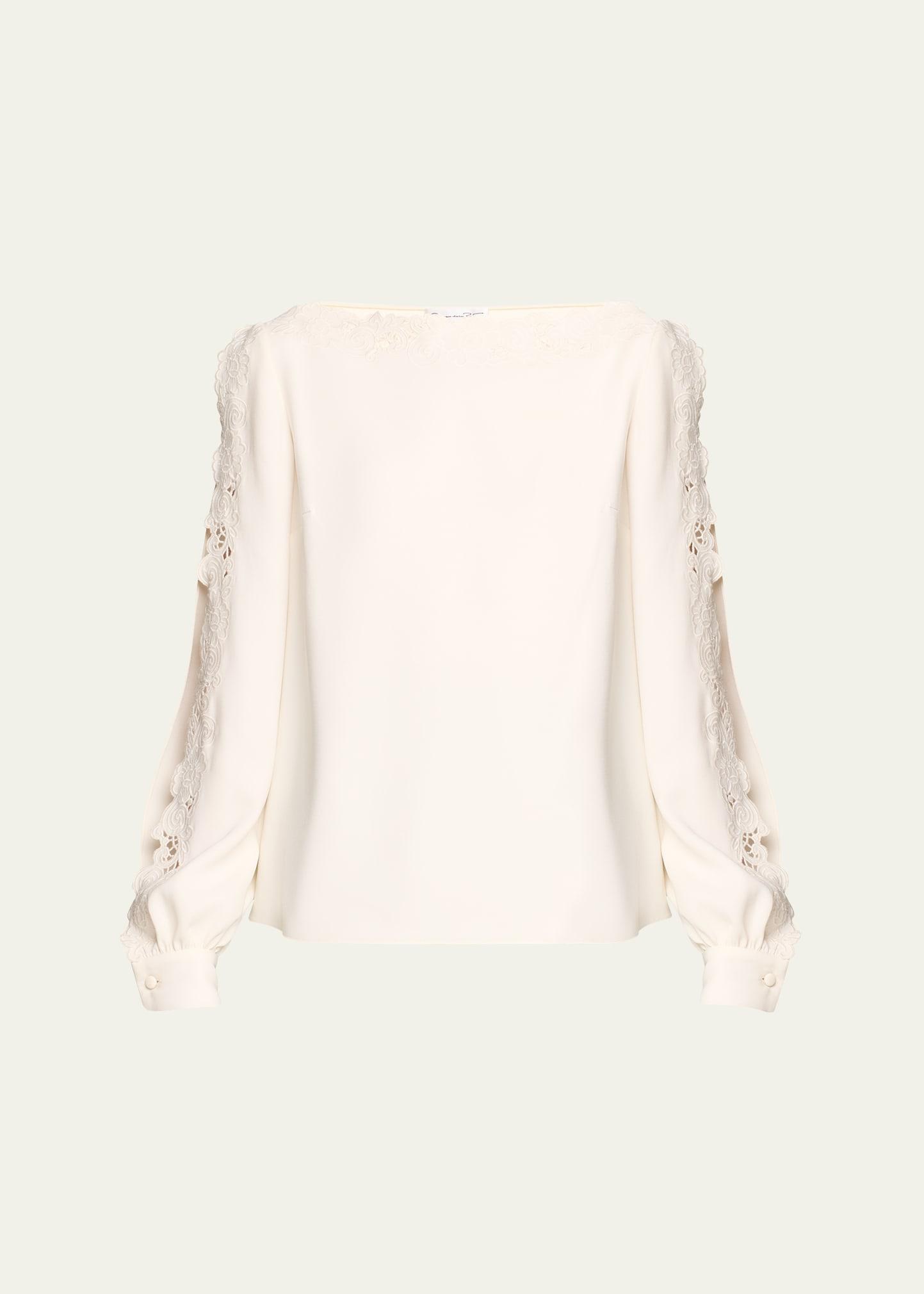 long-sleeve threadwork embroidered blouse