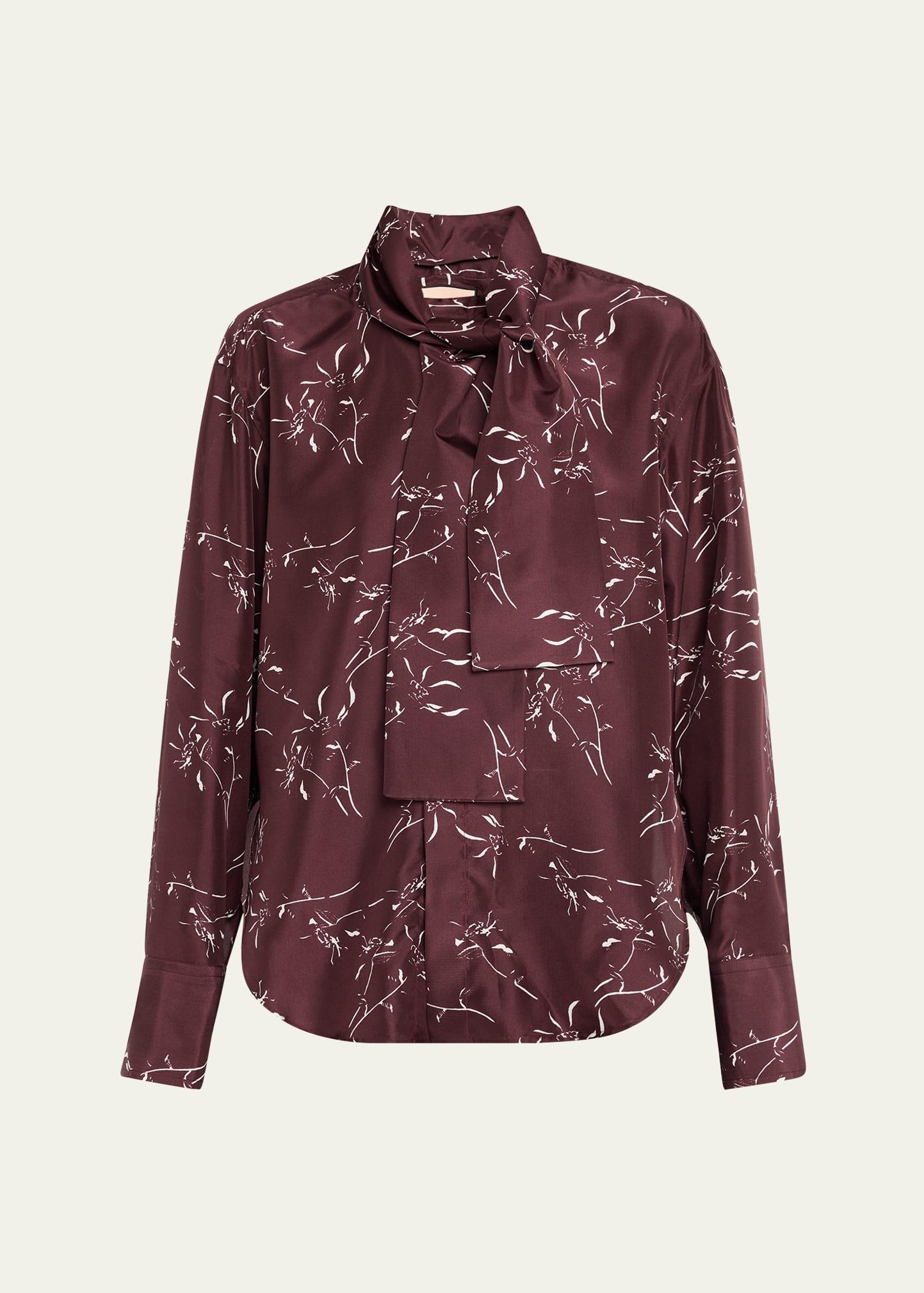 long-sleeve tie-neck shirt