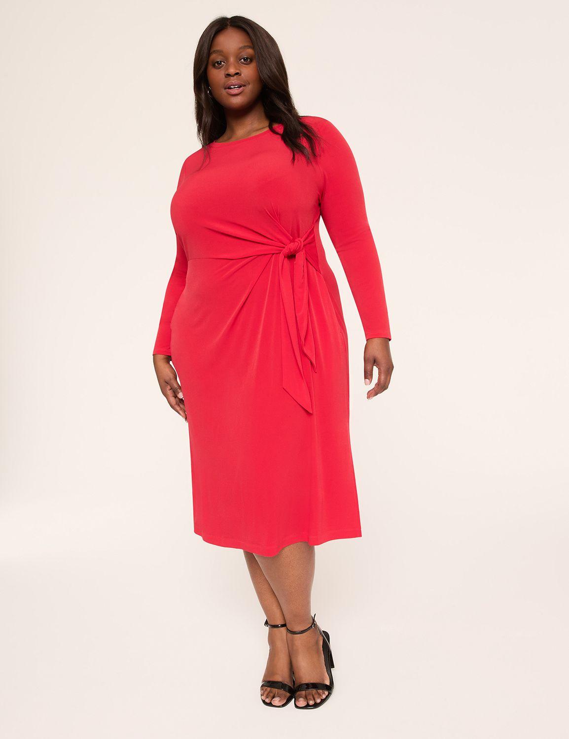 long-sleeve tie-waist jersey midi dress