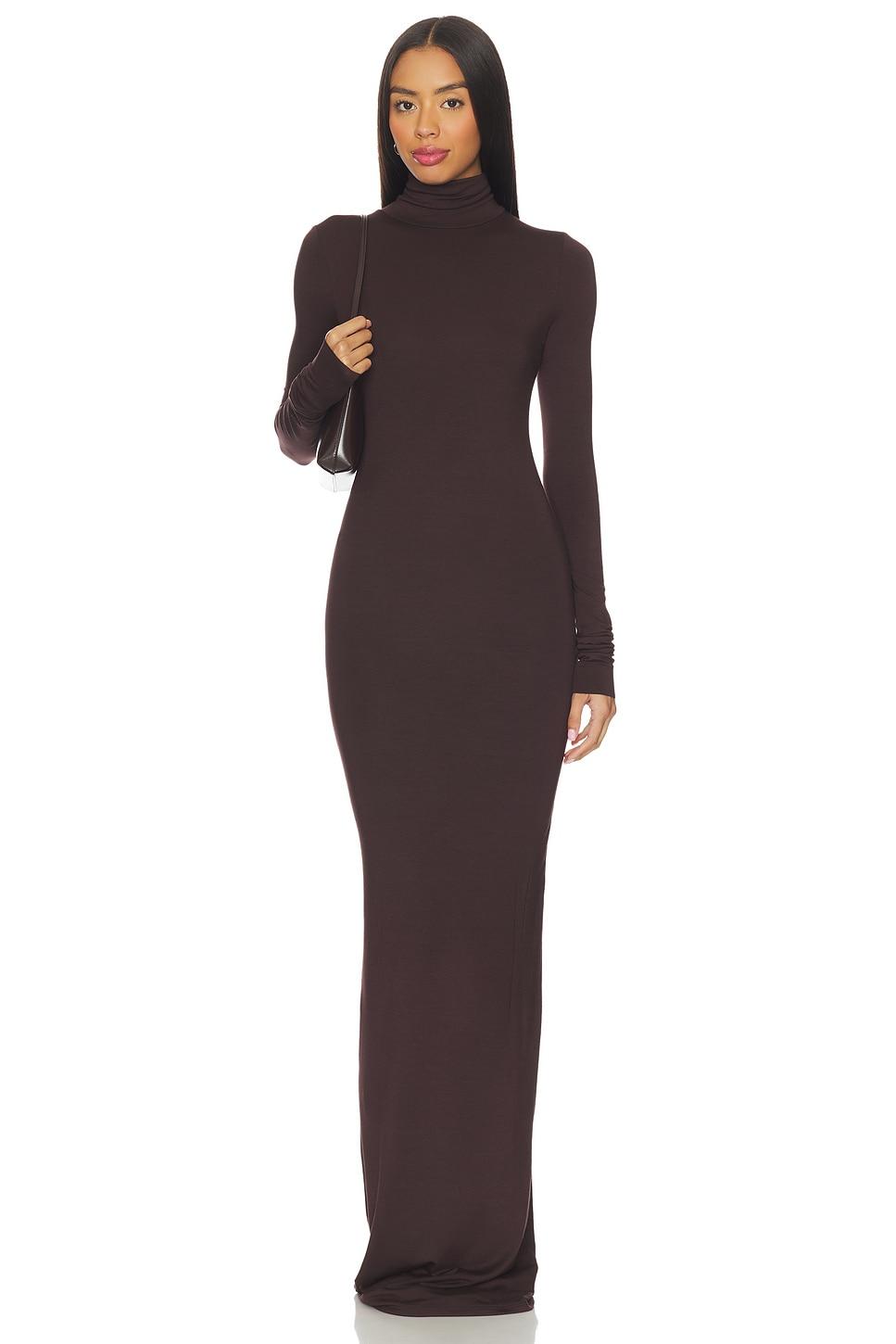 long sleeve turtleneck soft jersey maxi dress