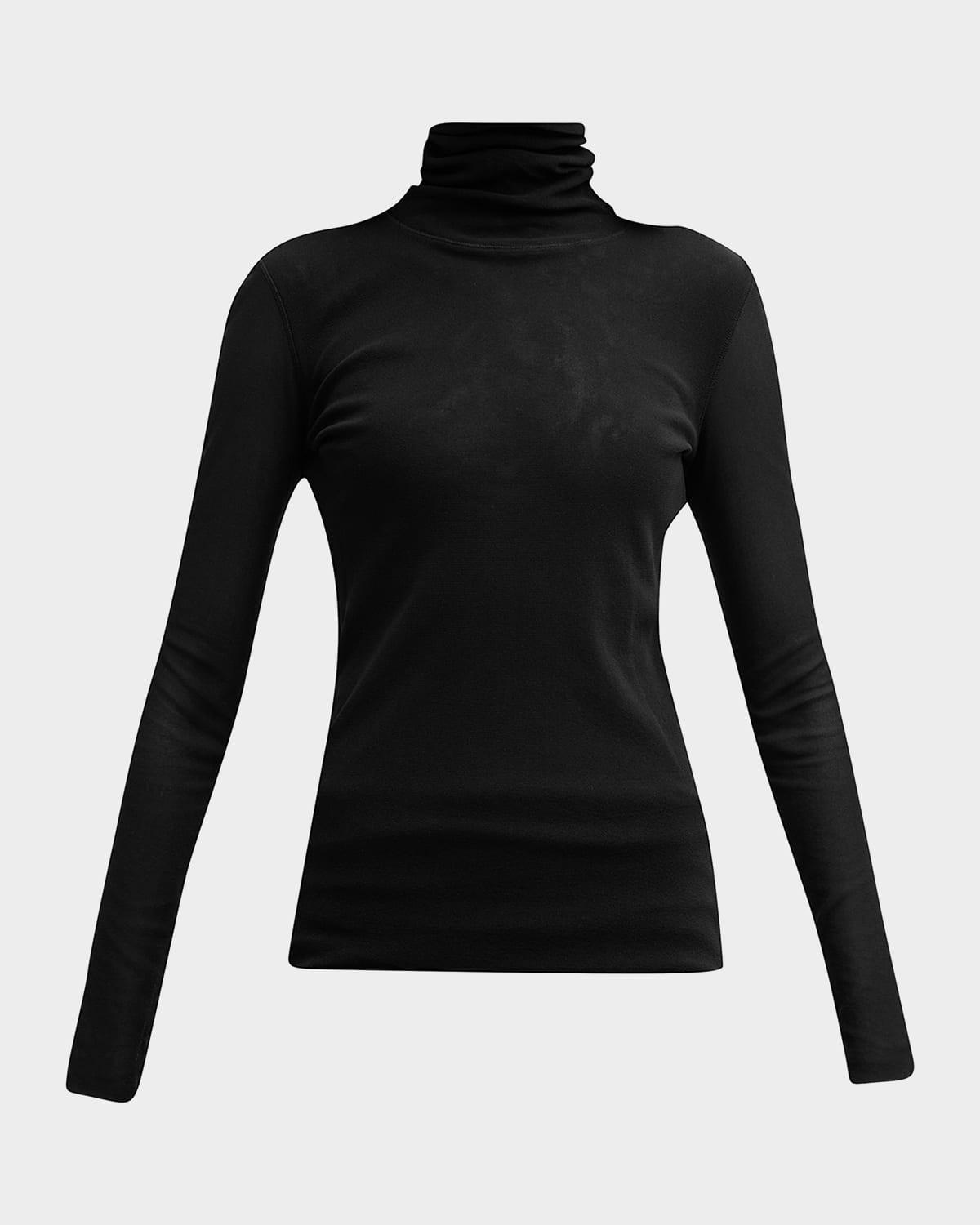 long-sleeve turtleneck tulle blouse