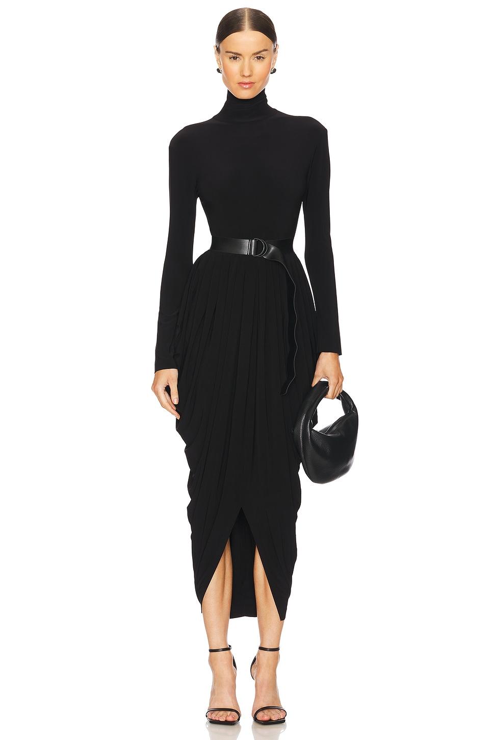 long sleeve turtleneck waterfall dress