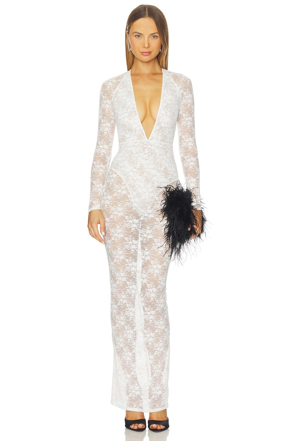 long sleeve v-halter column dress