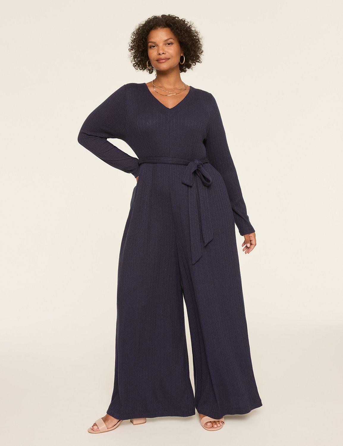 long-sleeve wide leg ribbed jumpsuit