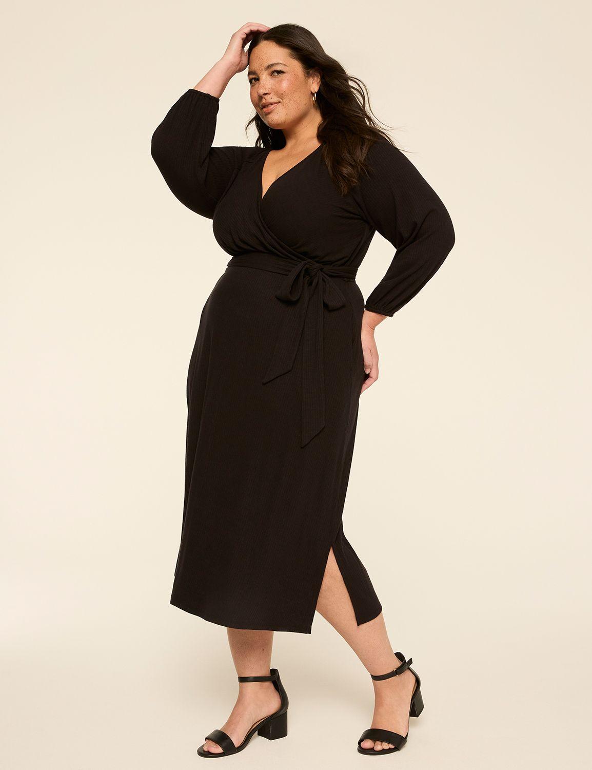 long-sleeve wrap midi dress