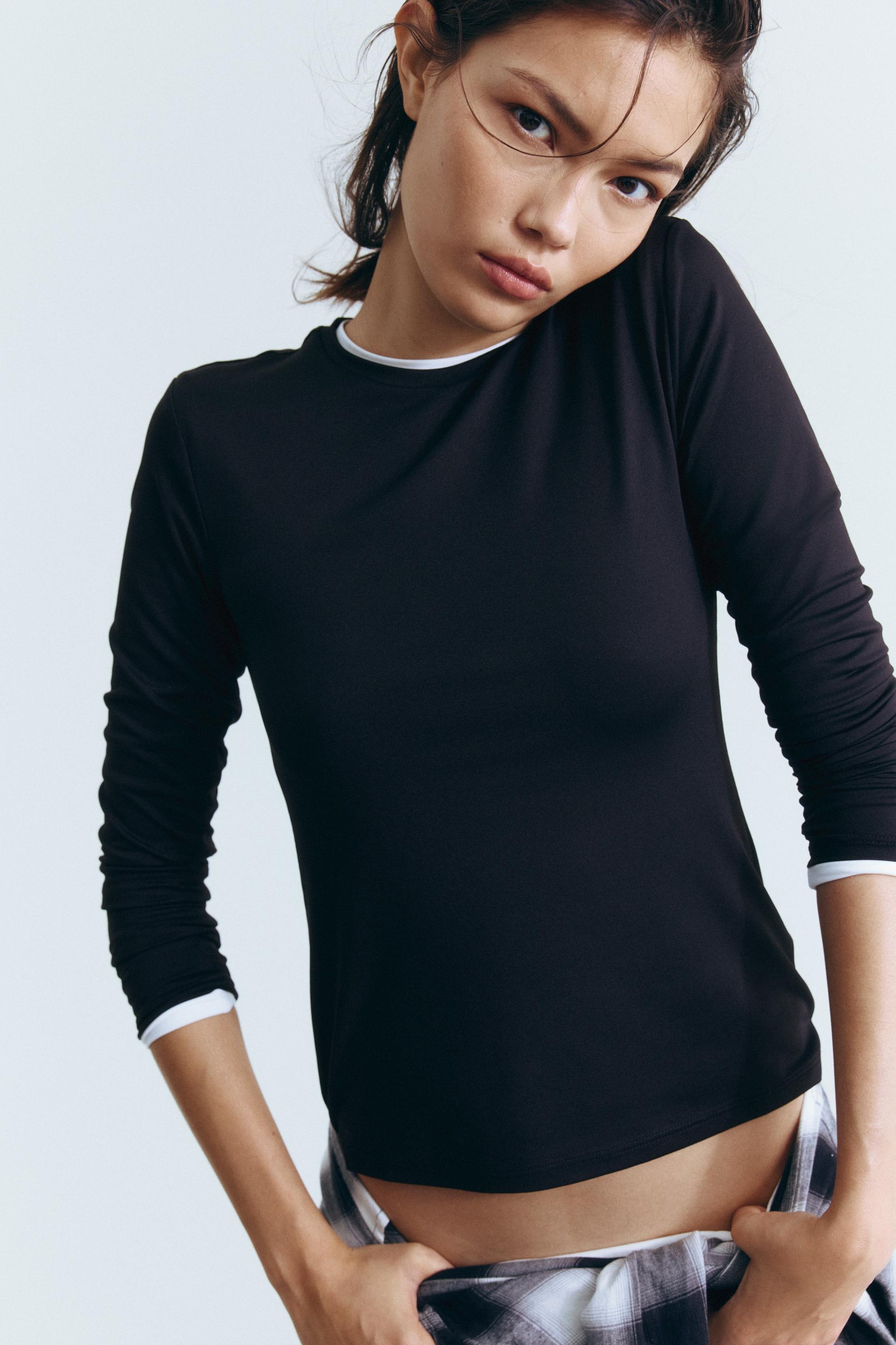 long-sleeved microfiber top