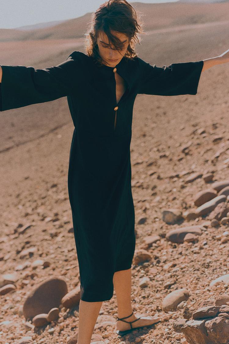 long-sleeved midi dress