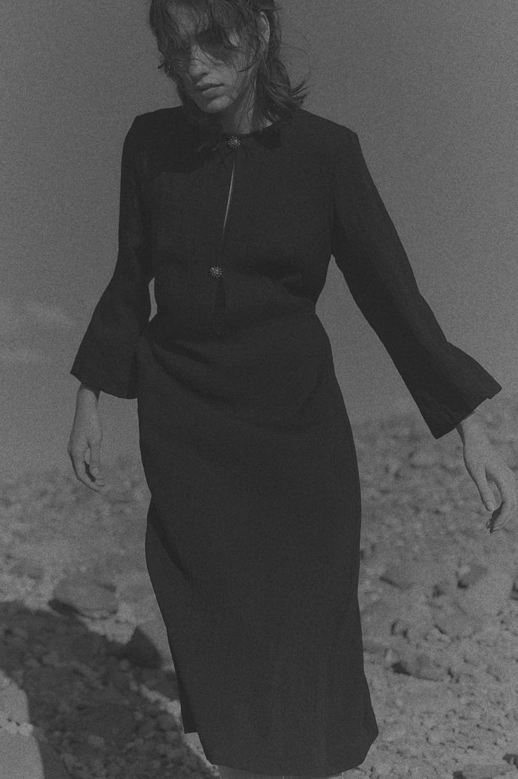 long-sleeved midi dress
