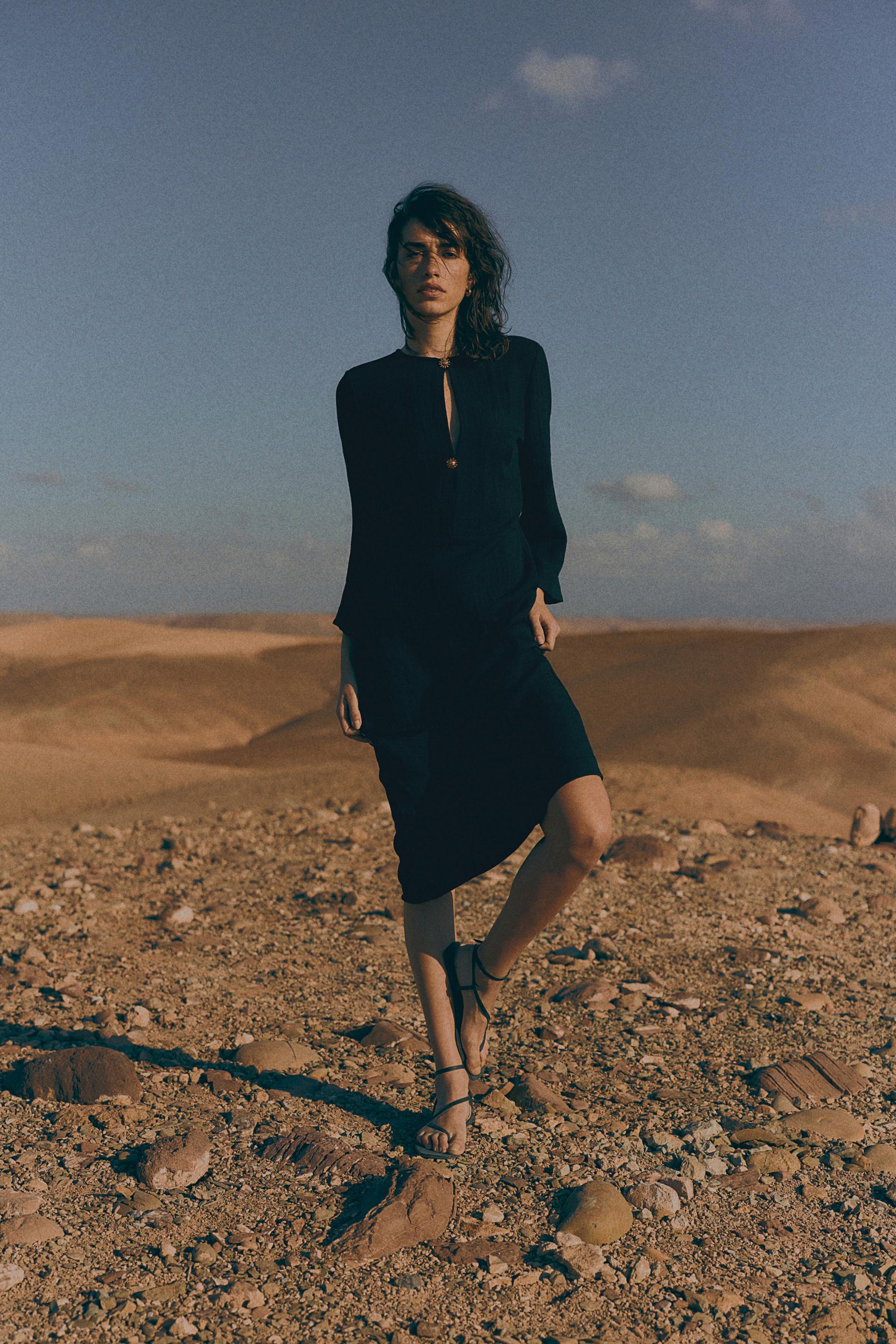 long-sleeved midi dress