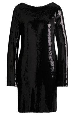 long-sleeved sequinned dress- black women's jersey dresses