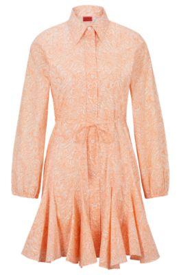 long-sleeved shirt dress in paisley-print cotton- patterned women's business dresses