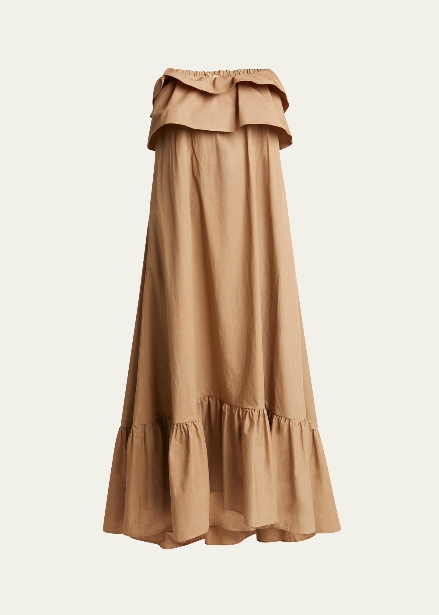 long strapless ruffled dress