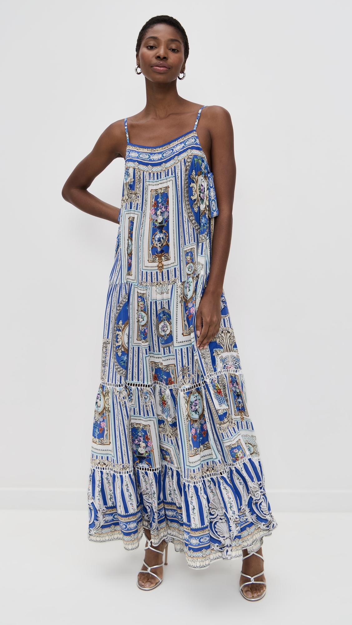 long tiered dress with bow ties