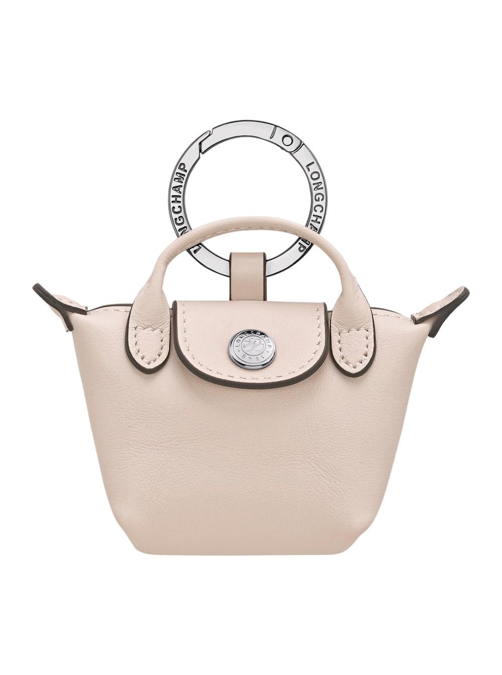 longchamp keychain le pliage xtra - white key holder with leather logo - leather - women