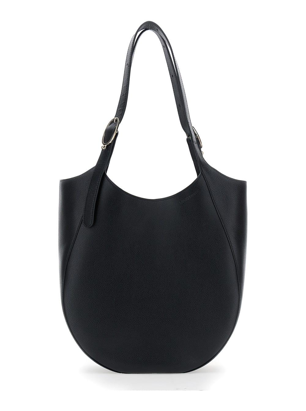 longchamp le foulonné black xl shoulder bag with two top handles and buckle closure in grained leather woman