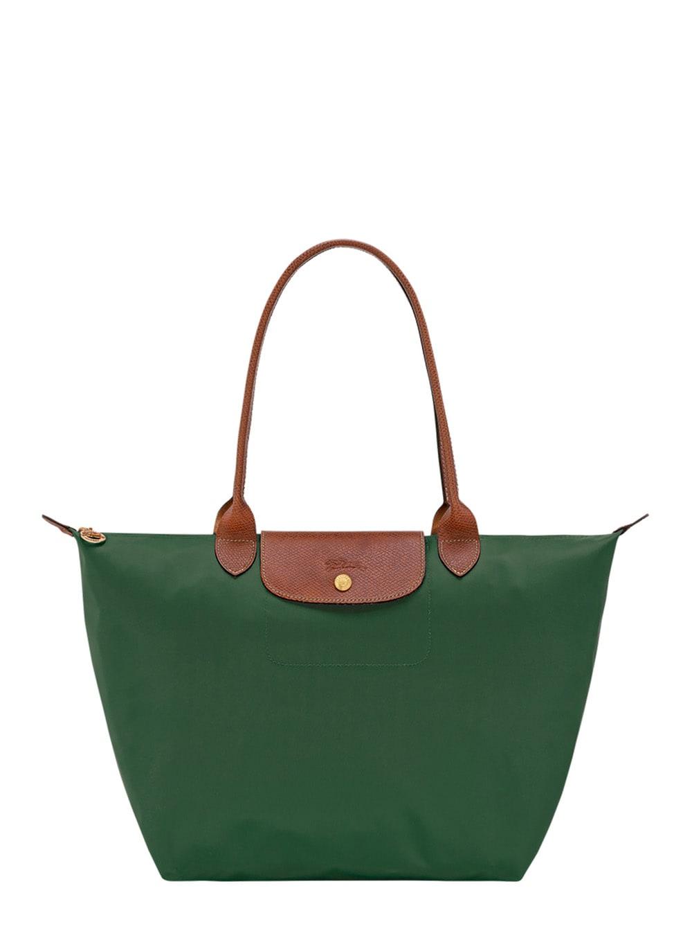longchamp le pliage original green tote bag with embossed logo in canvas woman