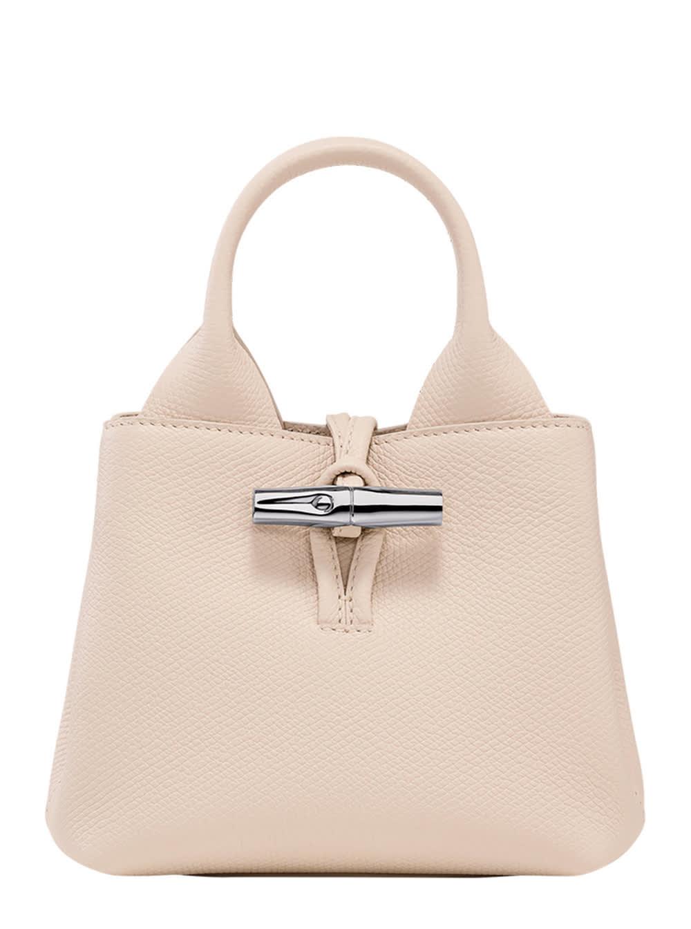 longchamp le roseau white handbag with toggle closure in grained leather woman