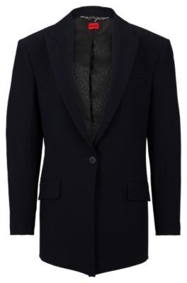 longline oversize-fit jacket in seersucker fabric- light blue women's tailored jackets