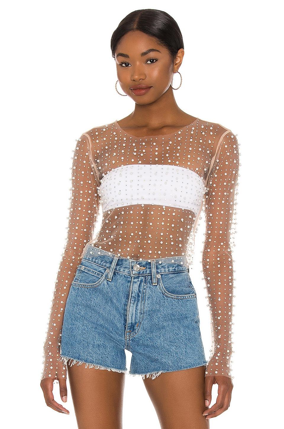 look and glisten pearl mesh top