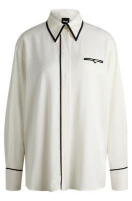 loose-fit blouse with piped edges in soft twill- white women's business blouses