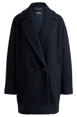 loose-fit coat in textured wool- dark blue women's formal coats