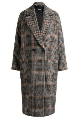 loose-fit double-breasted coat in glen-check tweed- patterned women's formal coats