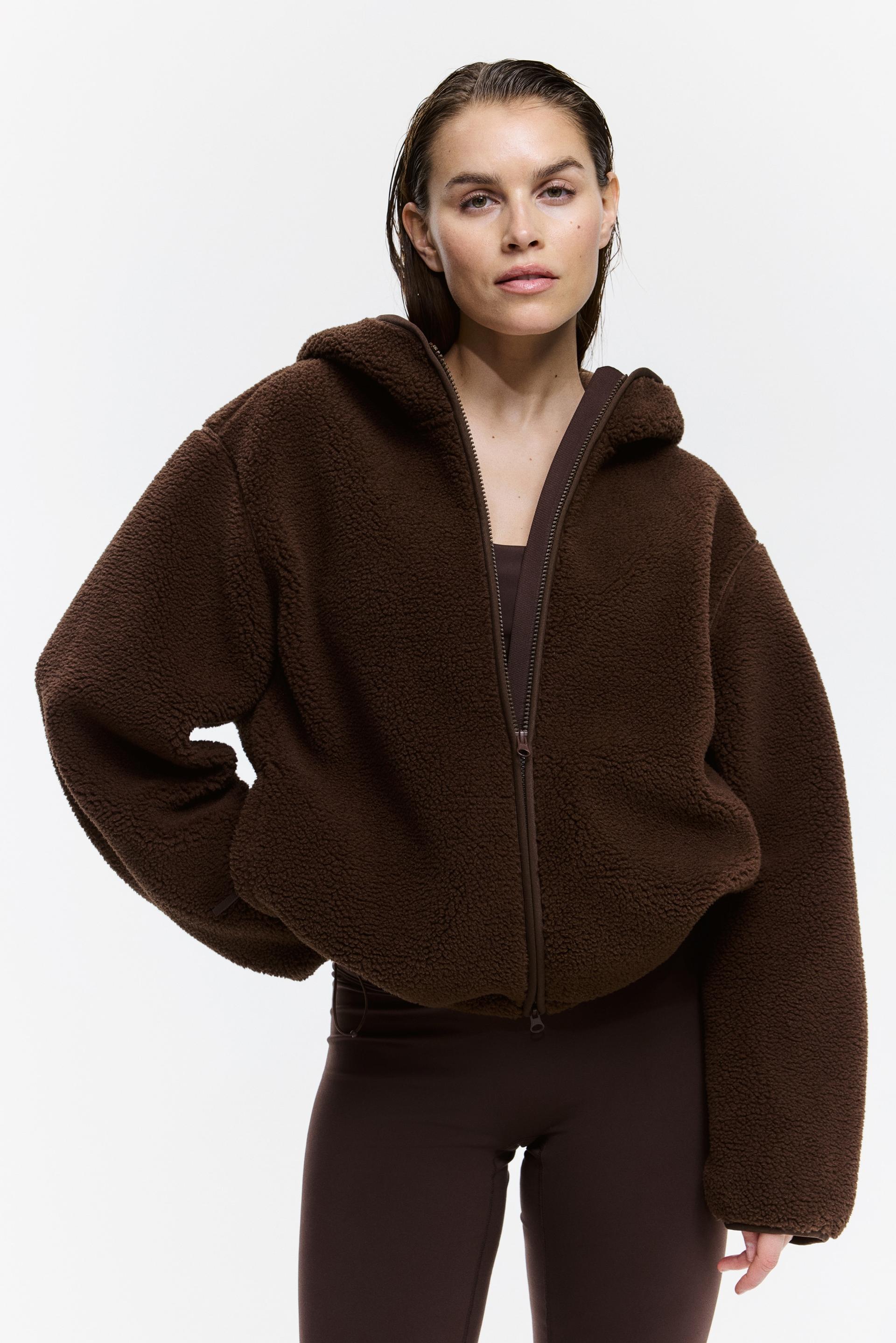 loose-fit hooded teddy fleece activewear jacket