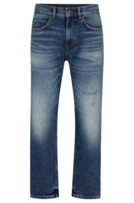loose-fit jeans in vintage-washed comfort-stretch denim- turquoise men's jeans