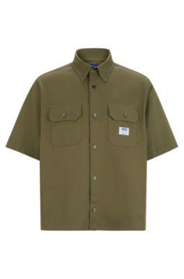 loose-fit shirt in cotton twill with logo patch- light green men's casual shirts