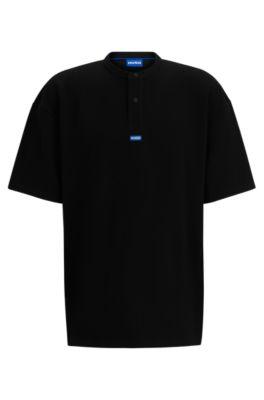 loose-fit t-shirt with henley neckline- black men's t-shirts
