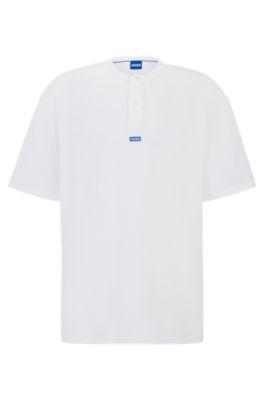 loose-fit t-shirt with henley neckline- white men's t-shirts