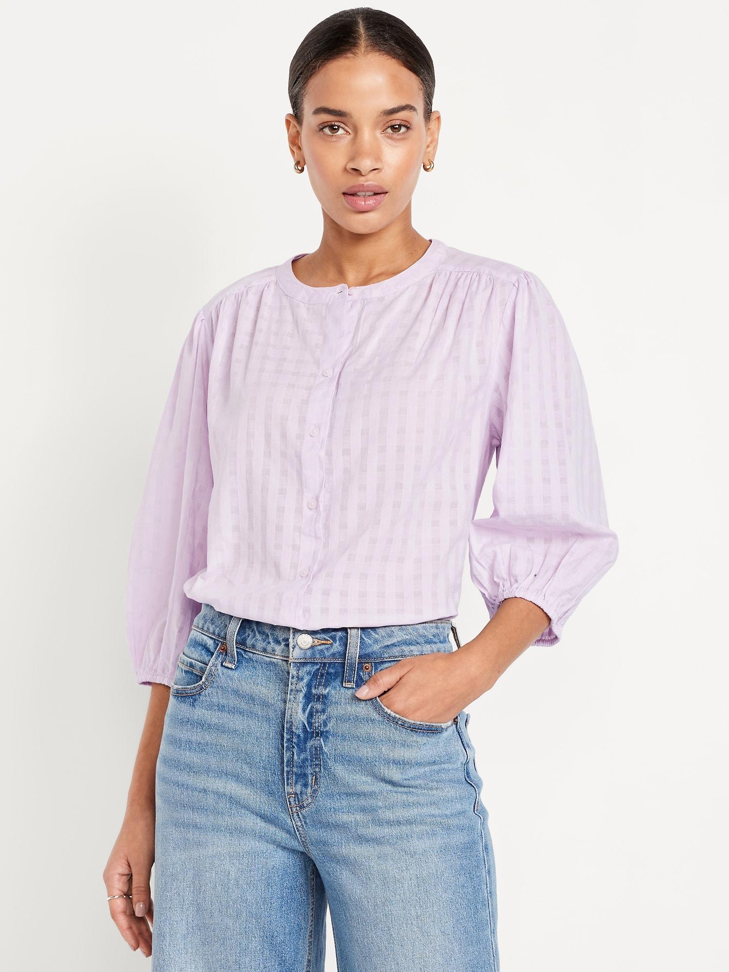 loose split-neck button-down top