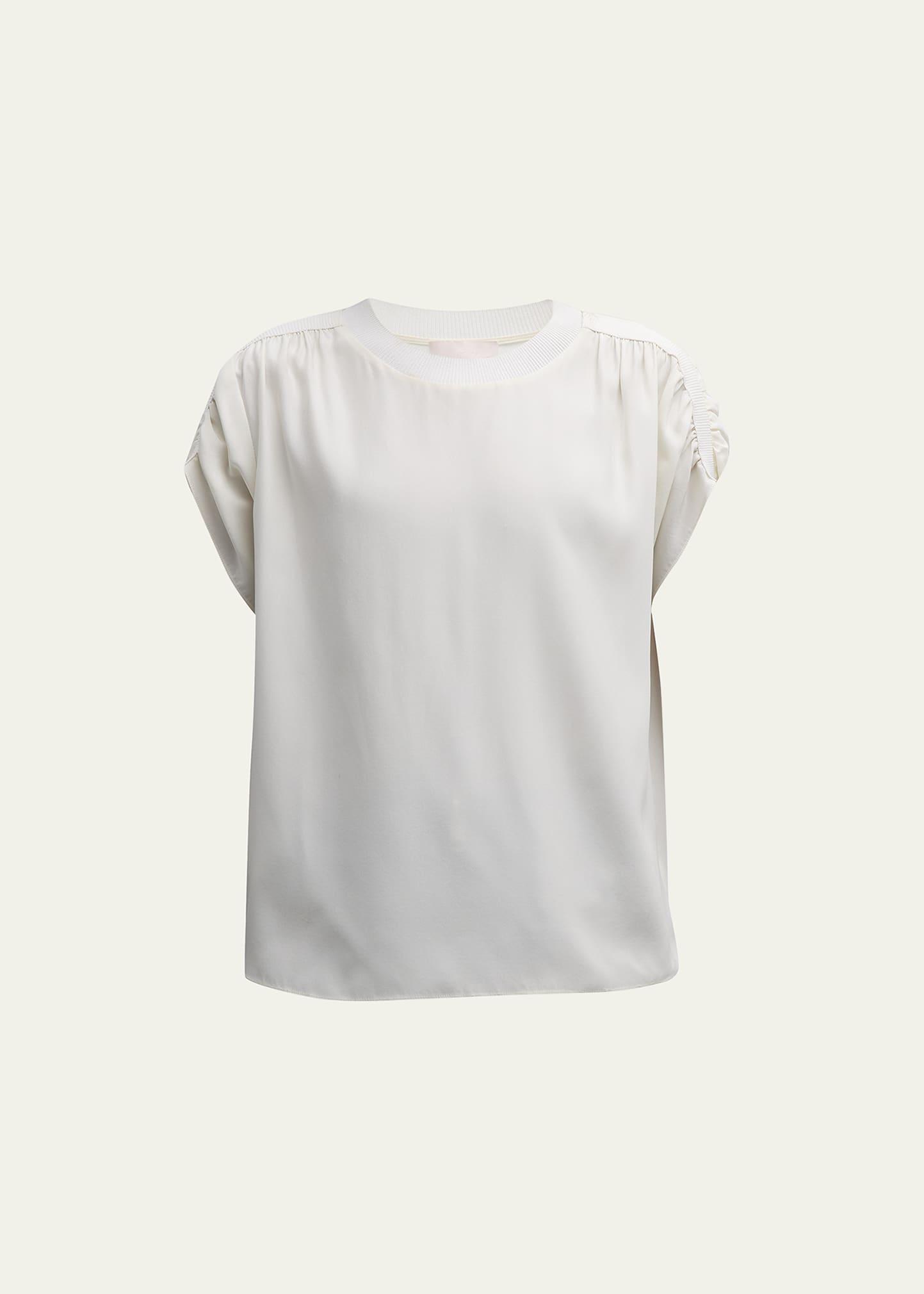 lorainne short ruched-sleeve silk top