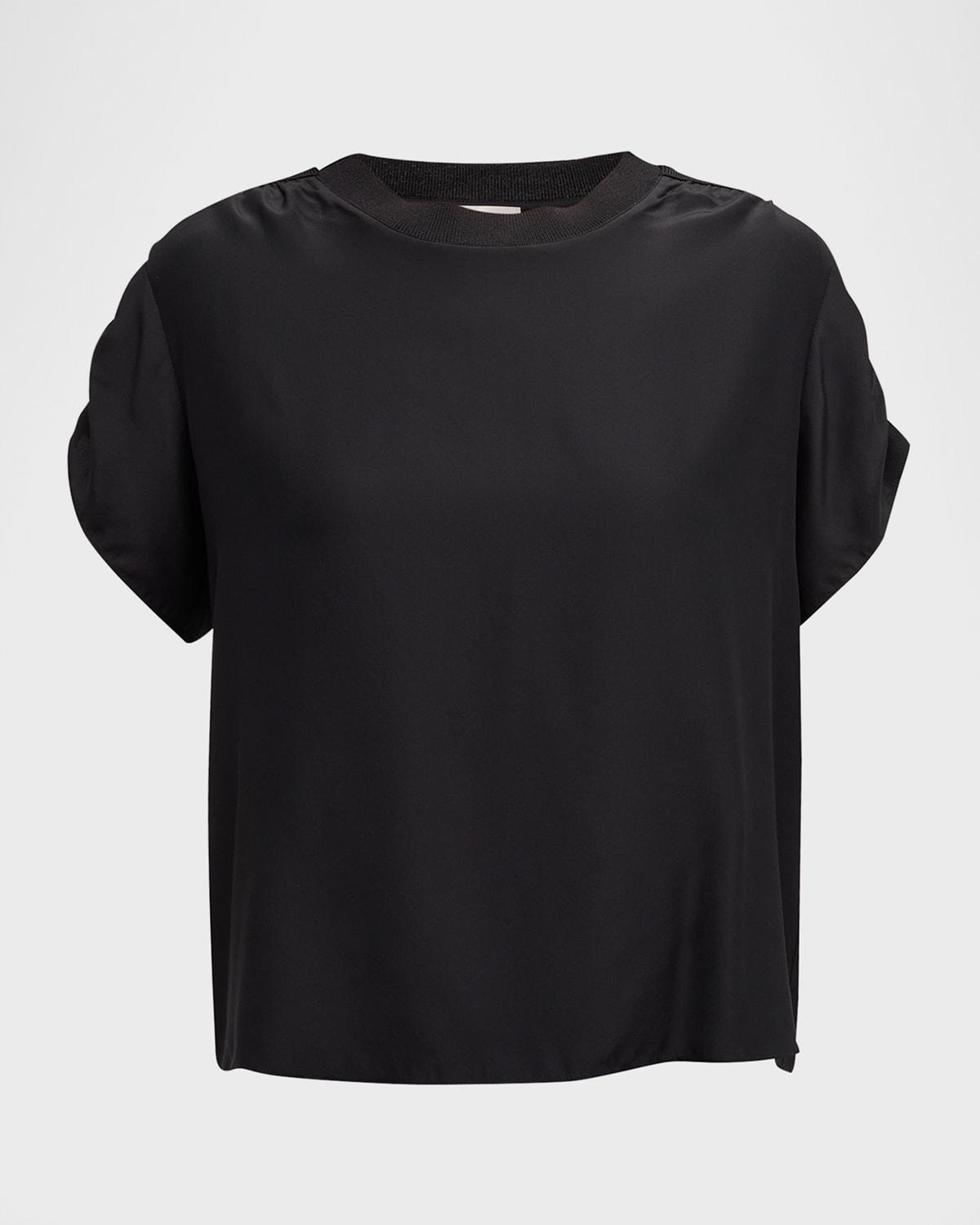 lorainne short ruched-sleeve silk top