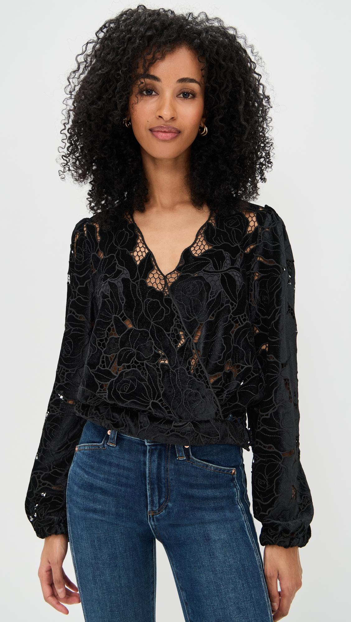 loralie velvet lace wrap blouse