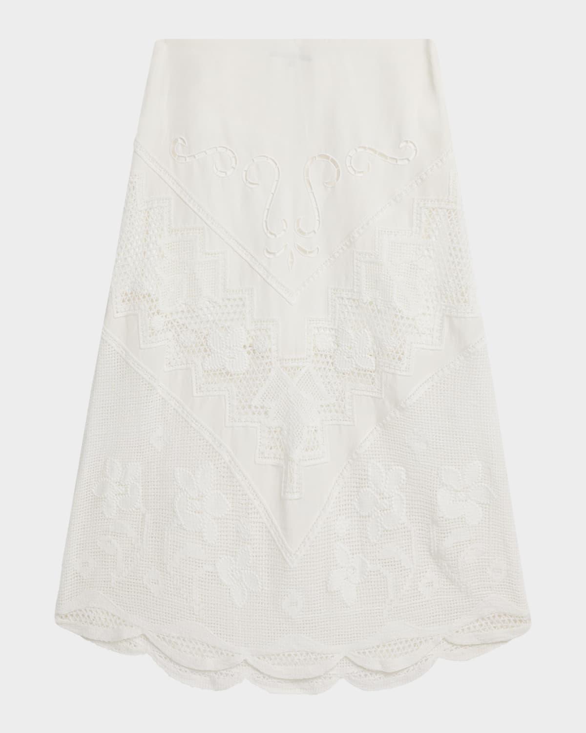 lorelei lace-inset linen midi skirt