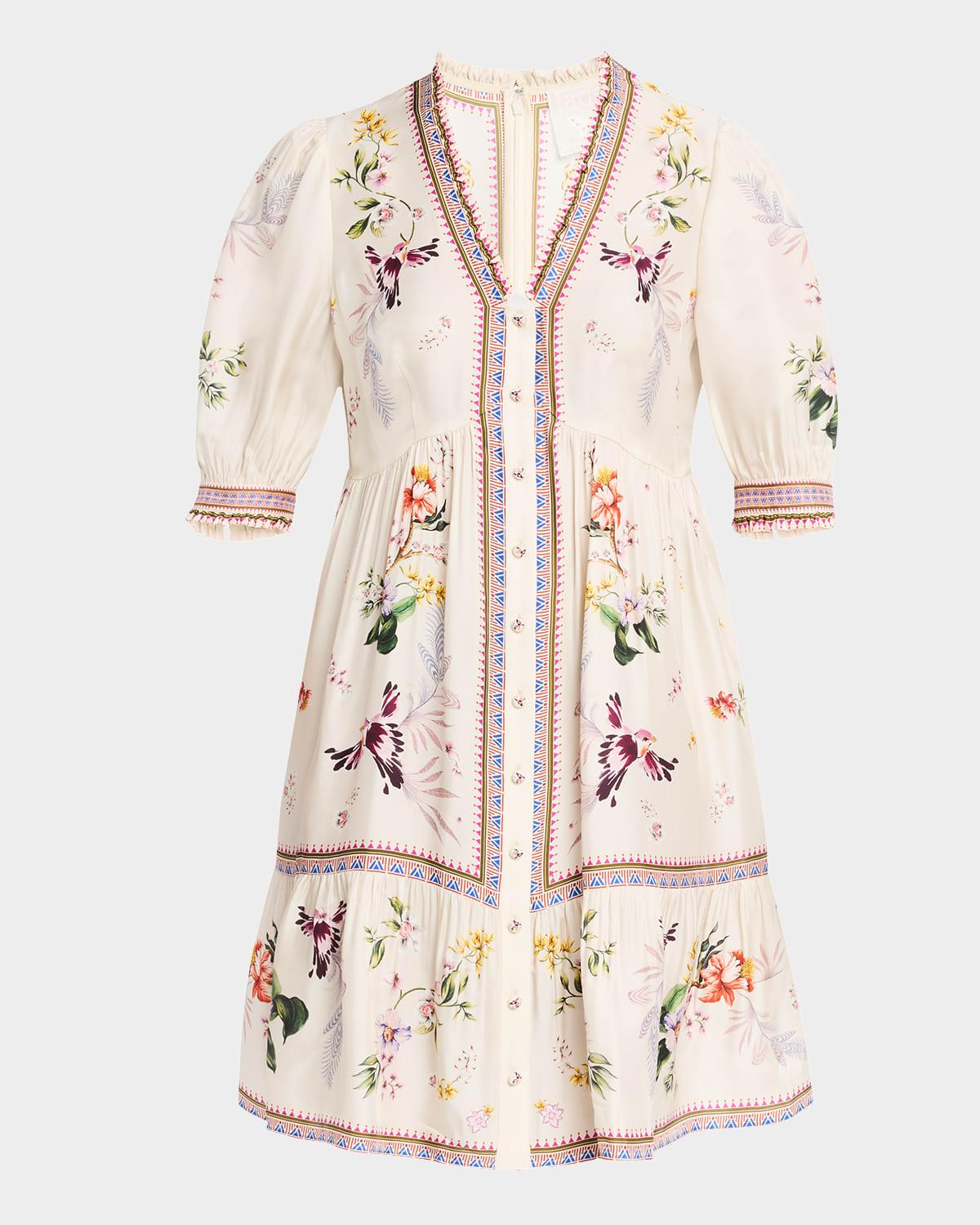loren floral-print flounce mini dress