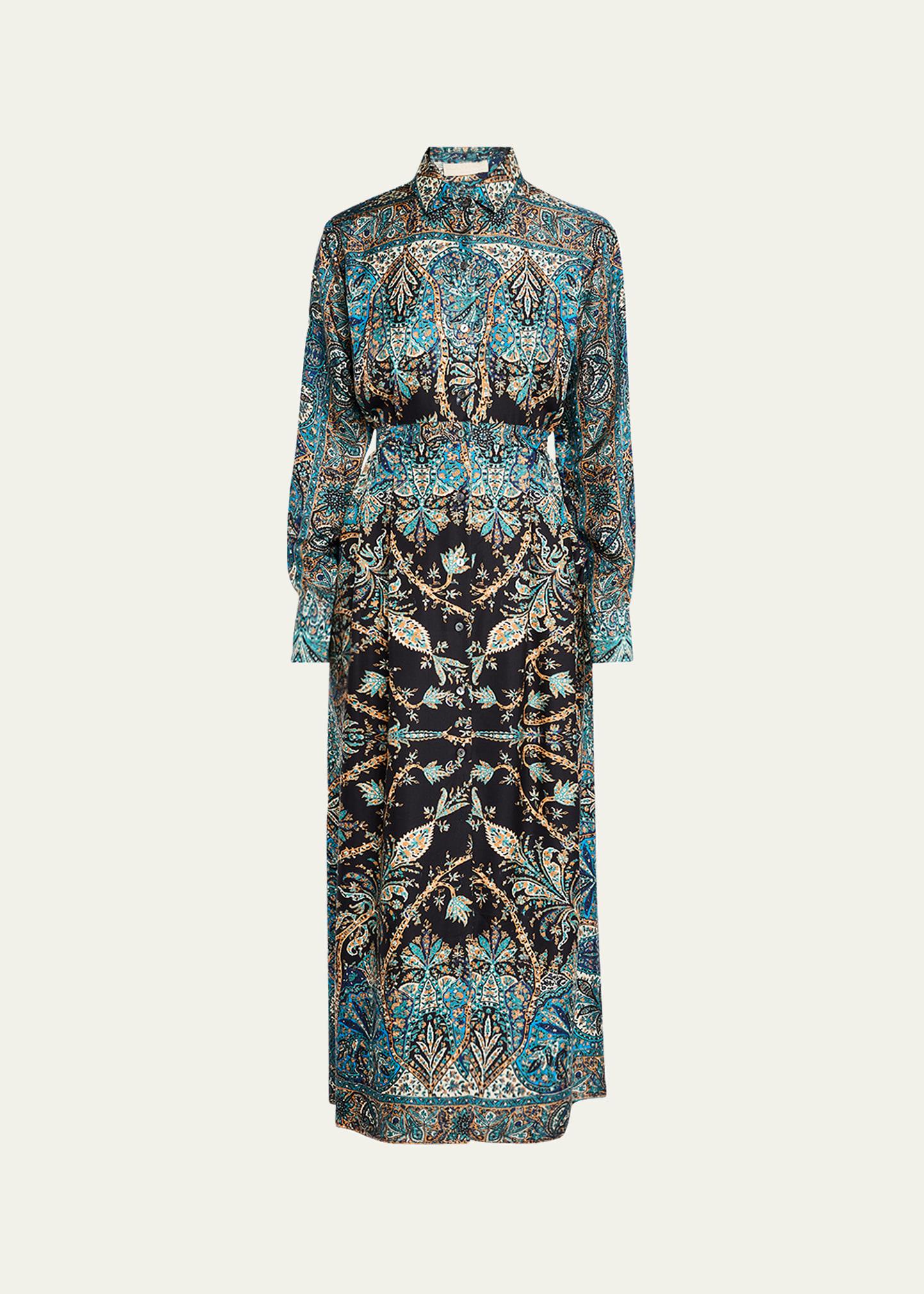 lorena printed long-sleeve shirtdress