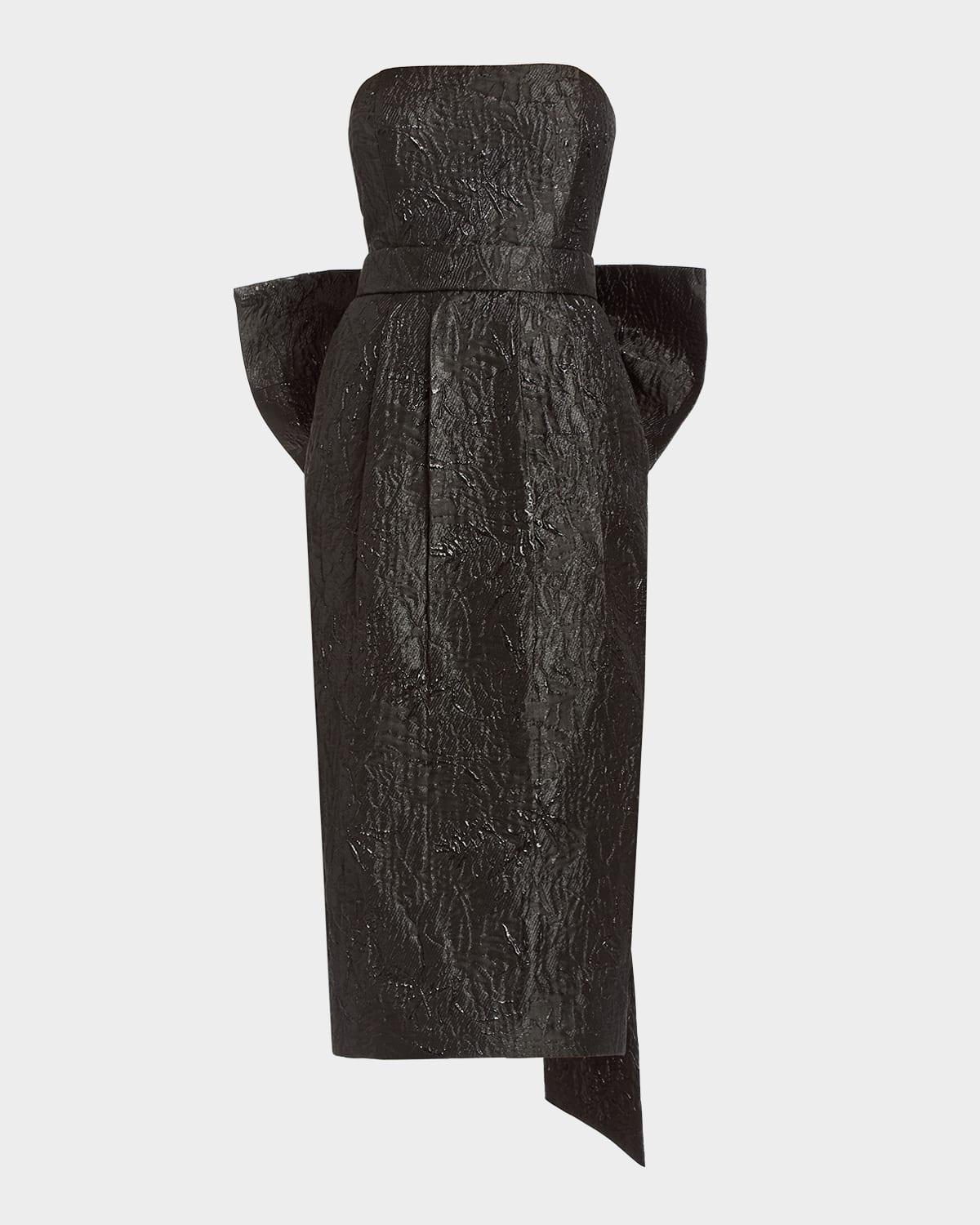 lorena strapless jacquard bow belt midi dress