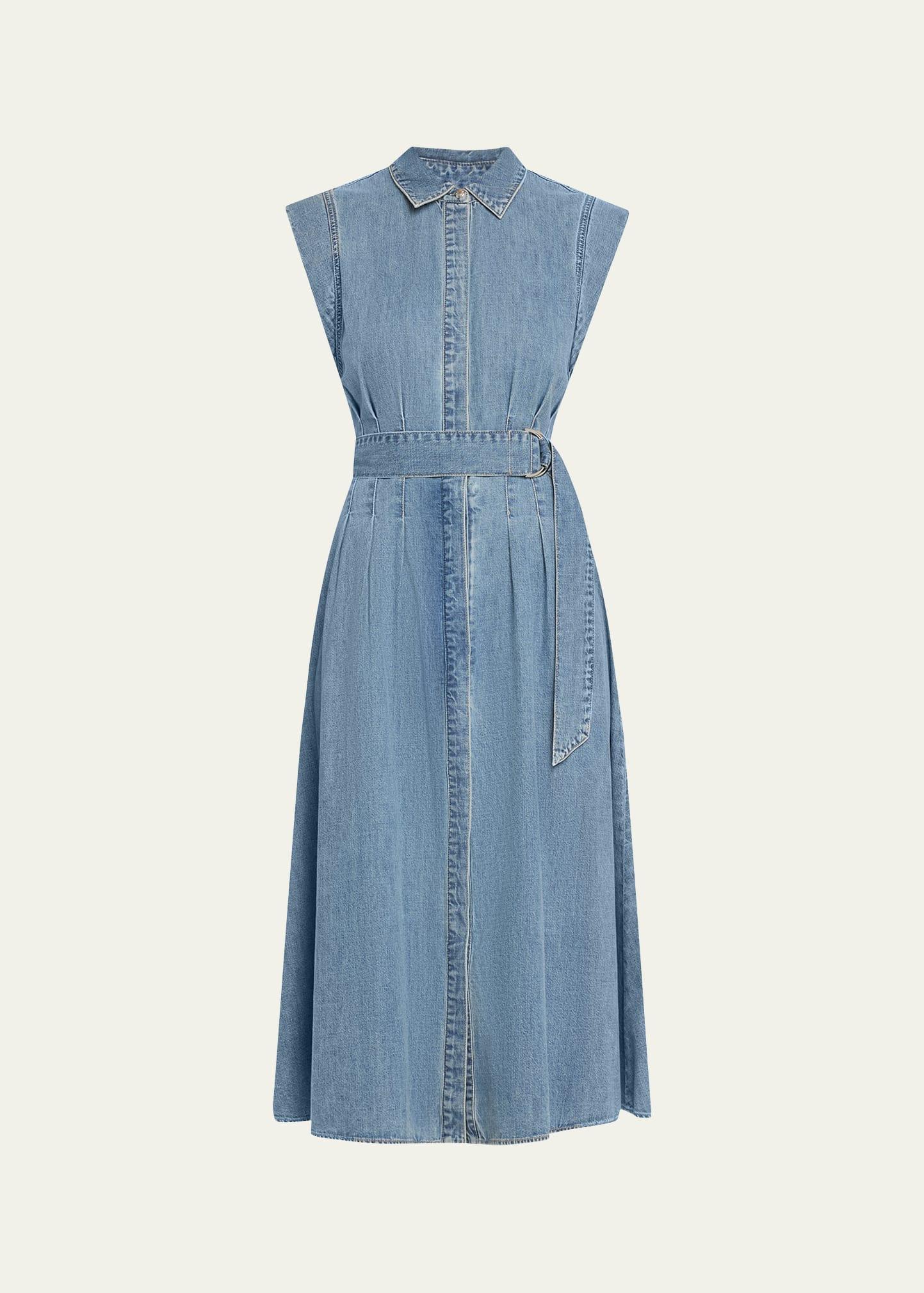 loreta belted denim midi dress