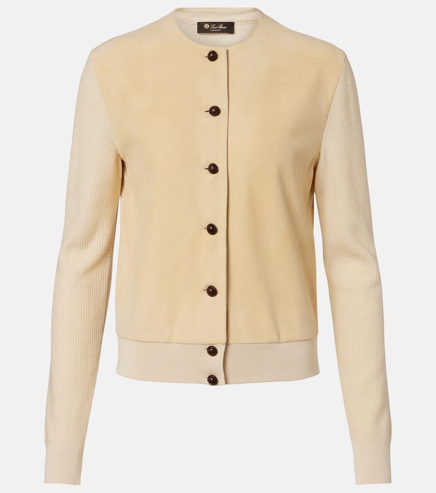 loro piana acacia suede-trimmed cashmere and silk cardigan