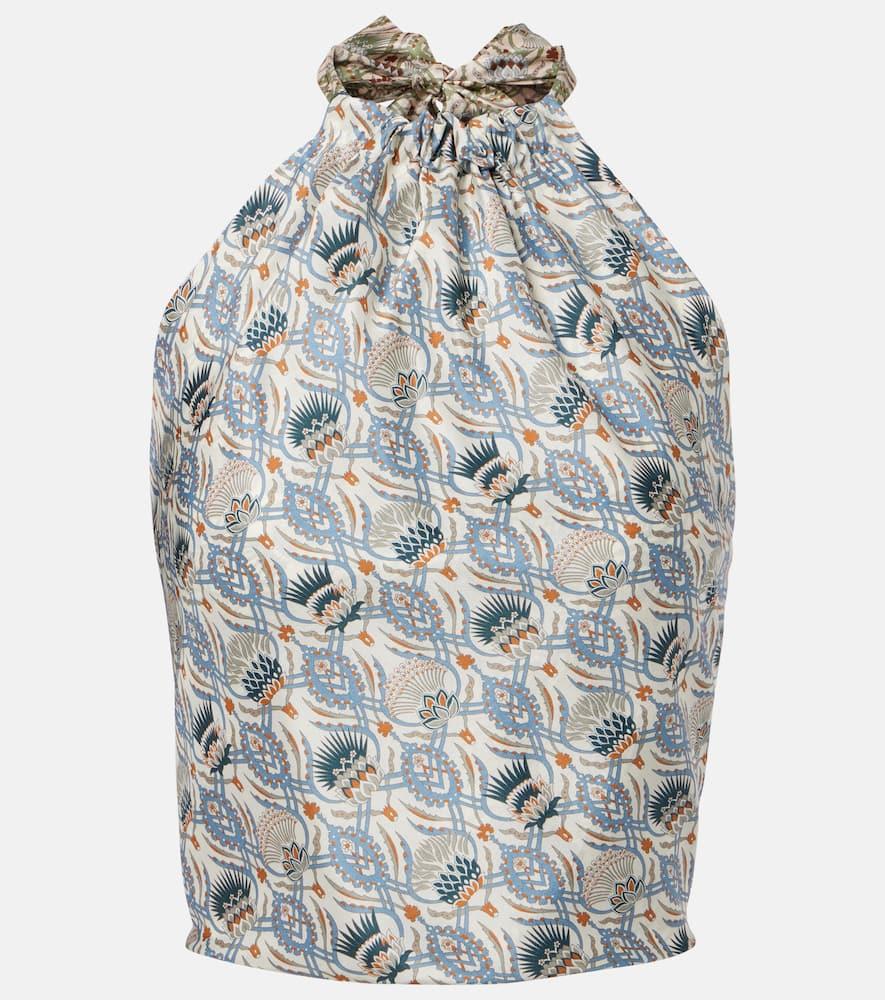 loro piana annet printed halterneck silk top