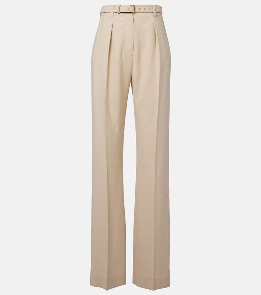 loro piana belted linen and wool straight pants