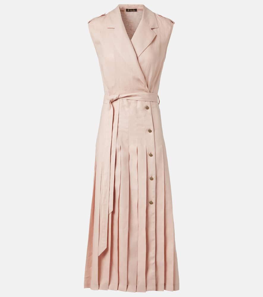 loro piana bryce pleated linen midi dress