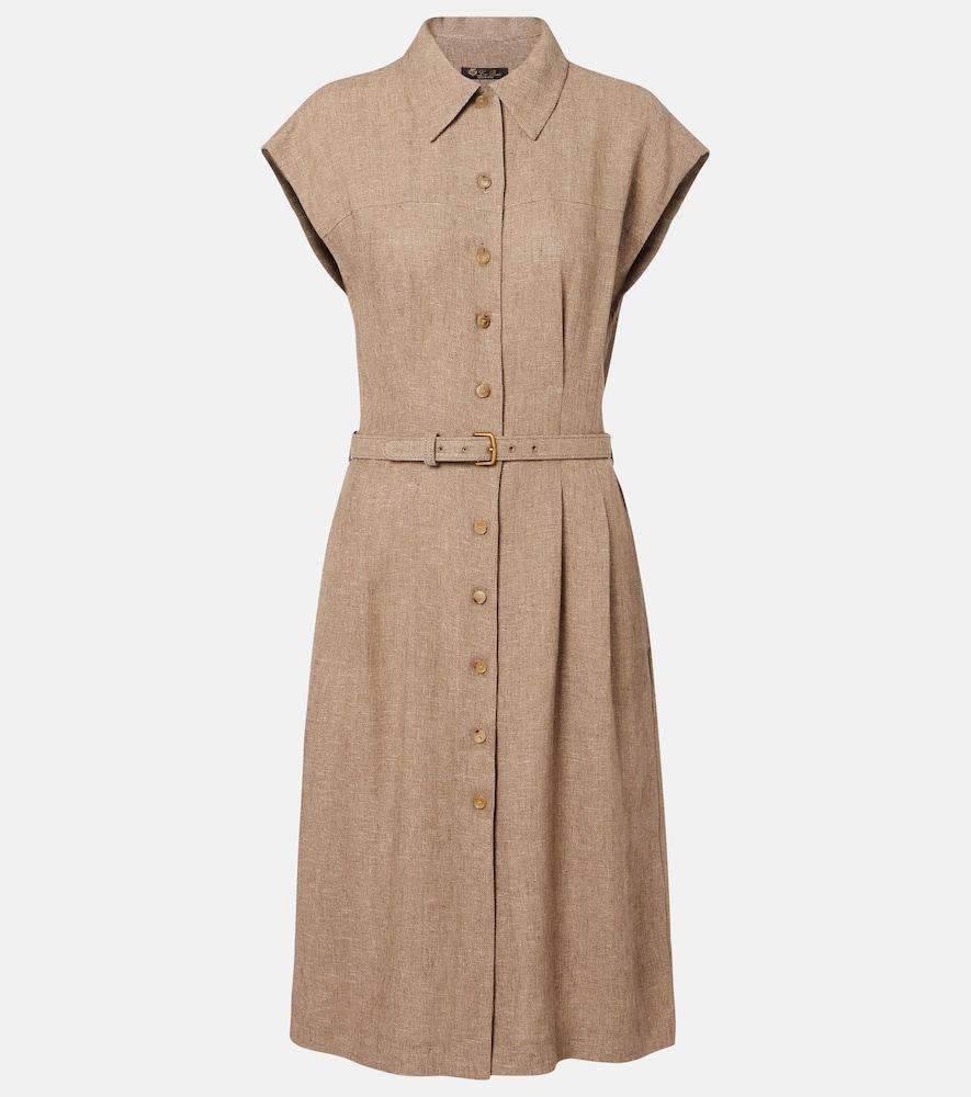 loro piana maise belted linen crêpe shirt dress