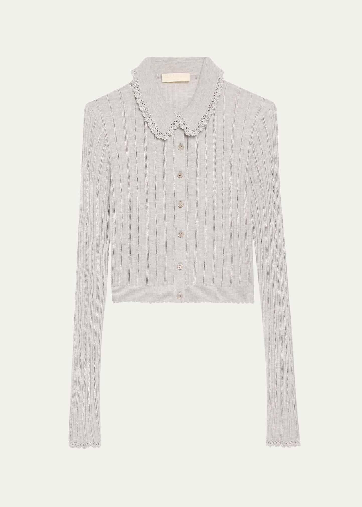 lottie collared cropped pointelle knit cardigan