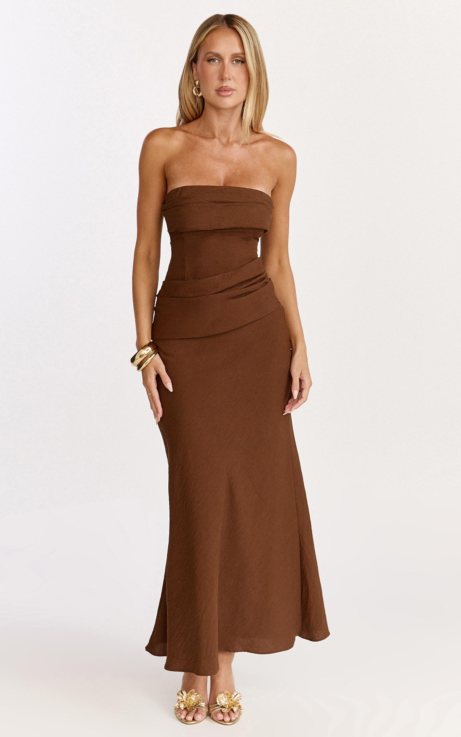 lottie maxi dress - strapless dress in chocolate