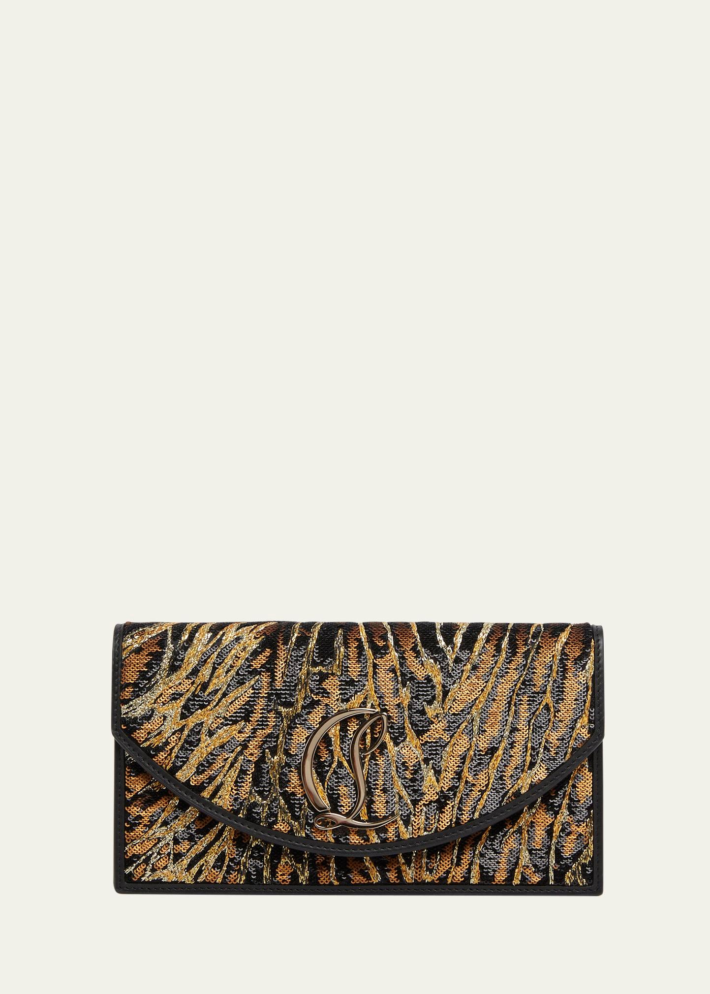 loubin54 ocelot sequined satin clutch bag